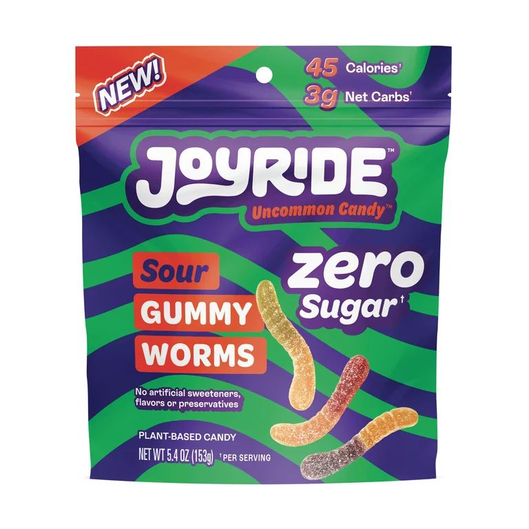JOYRIDE Zero Sugar Sour Gummy Worms, Low Calorie Vegan Gummy Candy, 5.4oz | Walmart (US)