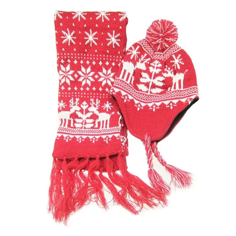 Etereauty Two Piece Unisex Christmas Snowflake Elk Pattern Lovely Acrylic Wool Scarf Hat Set for ... | Walmart (US)