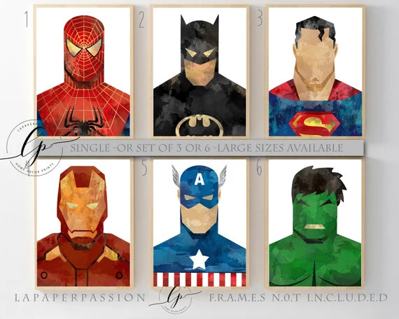 Watercolour Superhero printsChoose from 6Superhero wall | Etsy | Etsy (US)