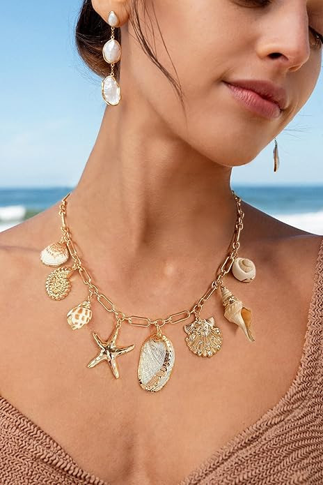 WOWORAMA Gold Sea Shell Necklace for Women Shell Starfish Pearl Charm Necklace Trendy Ocean Sea P... | Amazon (US)