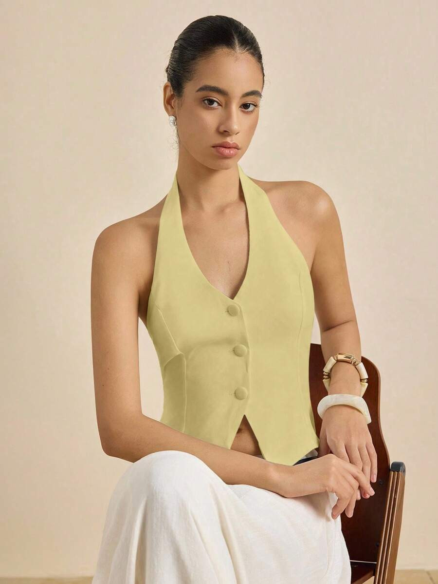 INAWLY Women's Sexy Front Button Backless Tank Top, Summer | SHEIN