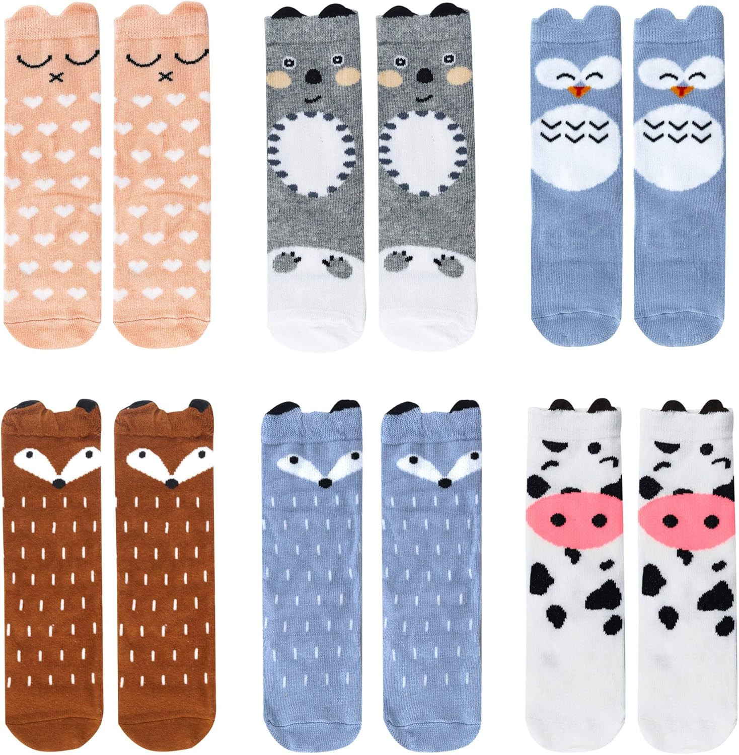 Bestjybt 6 Pairs Unisex Baby Girls Boys Kids Toddler Socks Knee High Socks Cat Fox Bear Animal Baby  | Amazon (US)