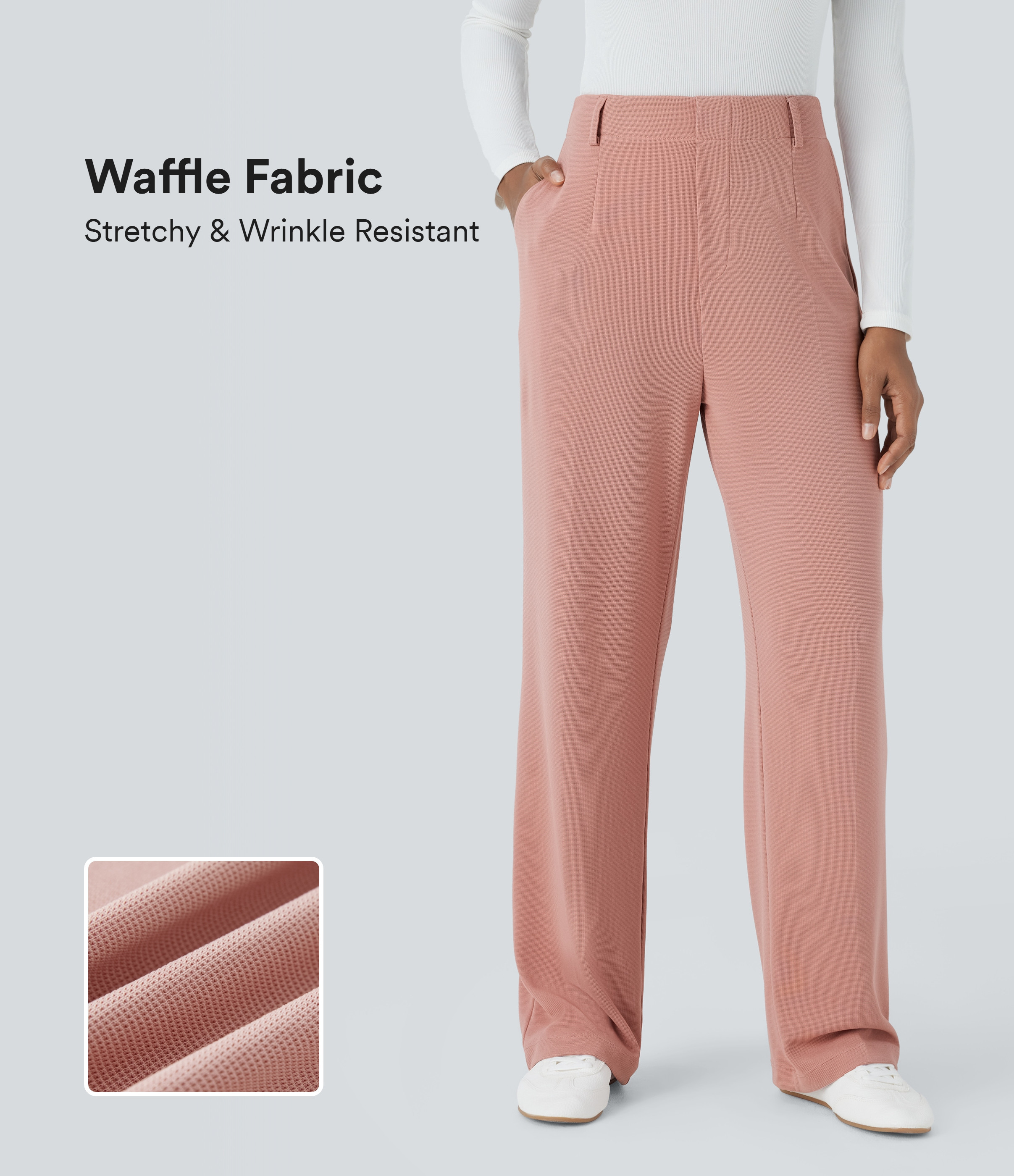 Halara Halara Flex™ High Waisted Pocket Waffle Work Pants - Peach Beige - XS(regular) sweatpants jogger pants stacked sweatpants | HALARA