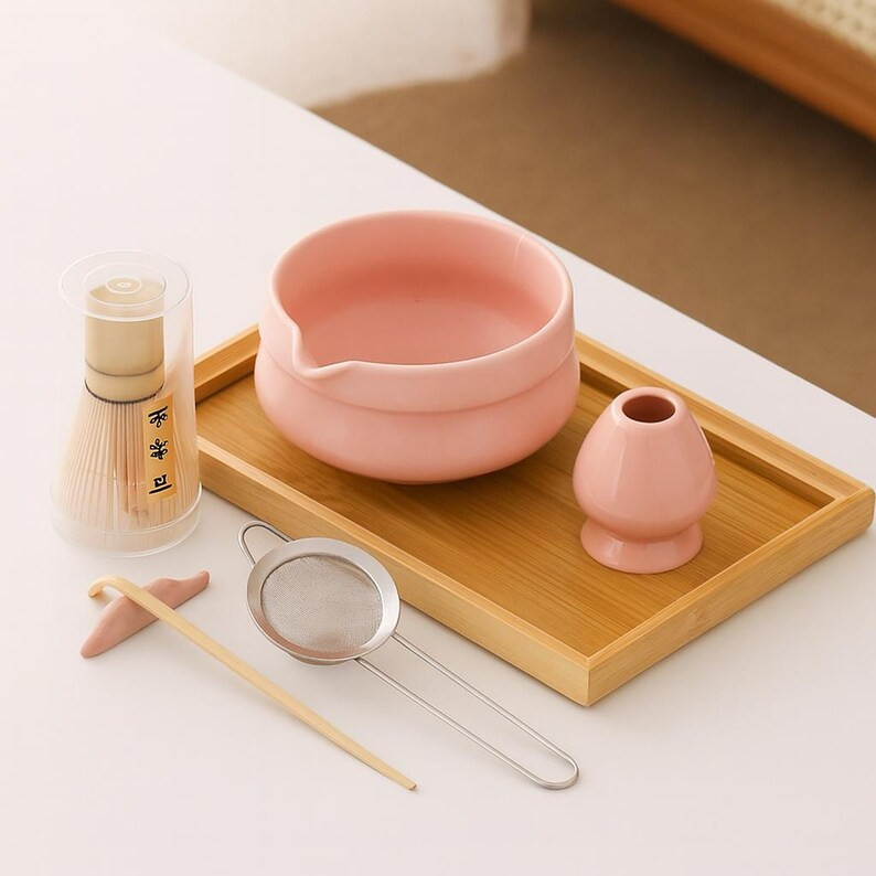 Handmade Ceramic Matcha Bowl Pink 7 Pieces Set: Japanese Tea Ceremony Kit - Etsy | Etsy (Global)