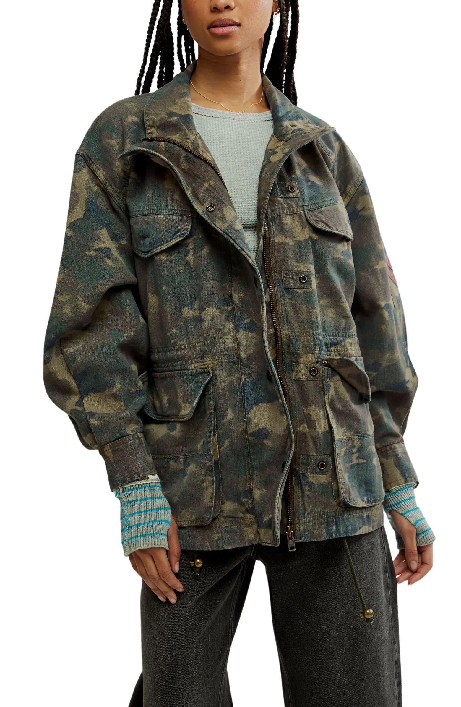 Free People Arya Camo Cotton Twill Utility Jacket | Nordstrom | Nordstrom