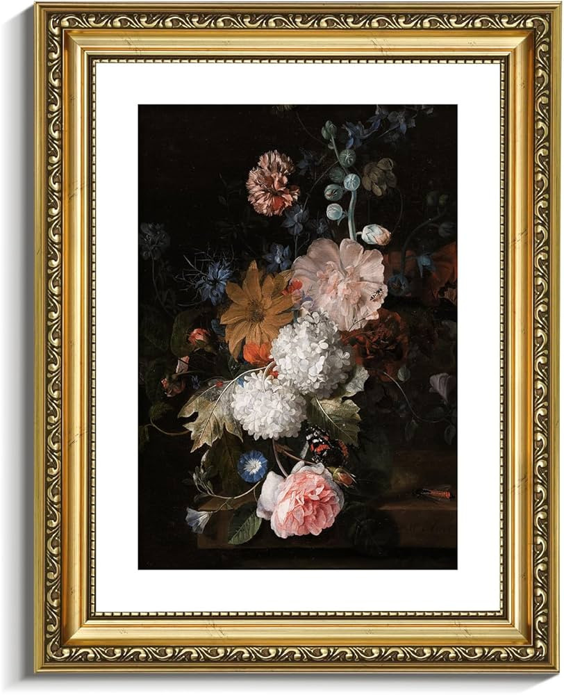 VIYYIEA Vintage Gold Framed Floral Wall Art, Bedroom Bathroom Kitchen Retro Flower Wall Decor, Ca... | Amazon (US)