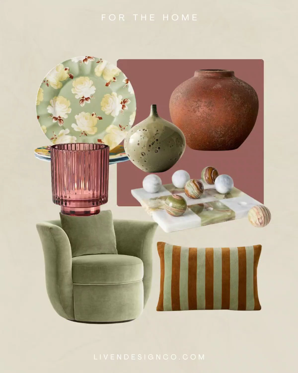 Home decor. Spring decor. Rustic vase. Velvet pillow. Velvet accent chair. Dinnerware. Glass candle holders. Marble tic tac toe. 

#LTKSeasonal #LTKHome #LTKSaleAlert