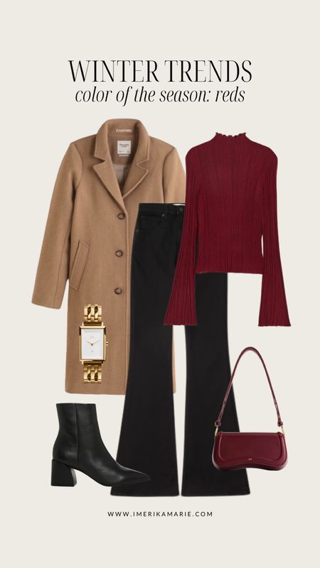 winter fashion trends: reds

winter coat. red long sleeve. black flared jeans. gold watch. black boots. red purse. 

#LTKstyletip #LTKfindsunder100 #LTKSeasonal