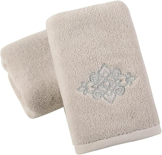 100% Cotton Beige Hand Towel Set of 2 Super Thick Soft Highly Absorbent Embroidered Decorative Ha... | Amazon (US)