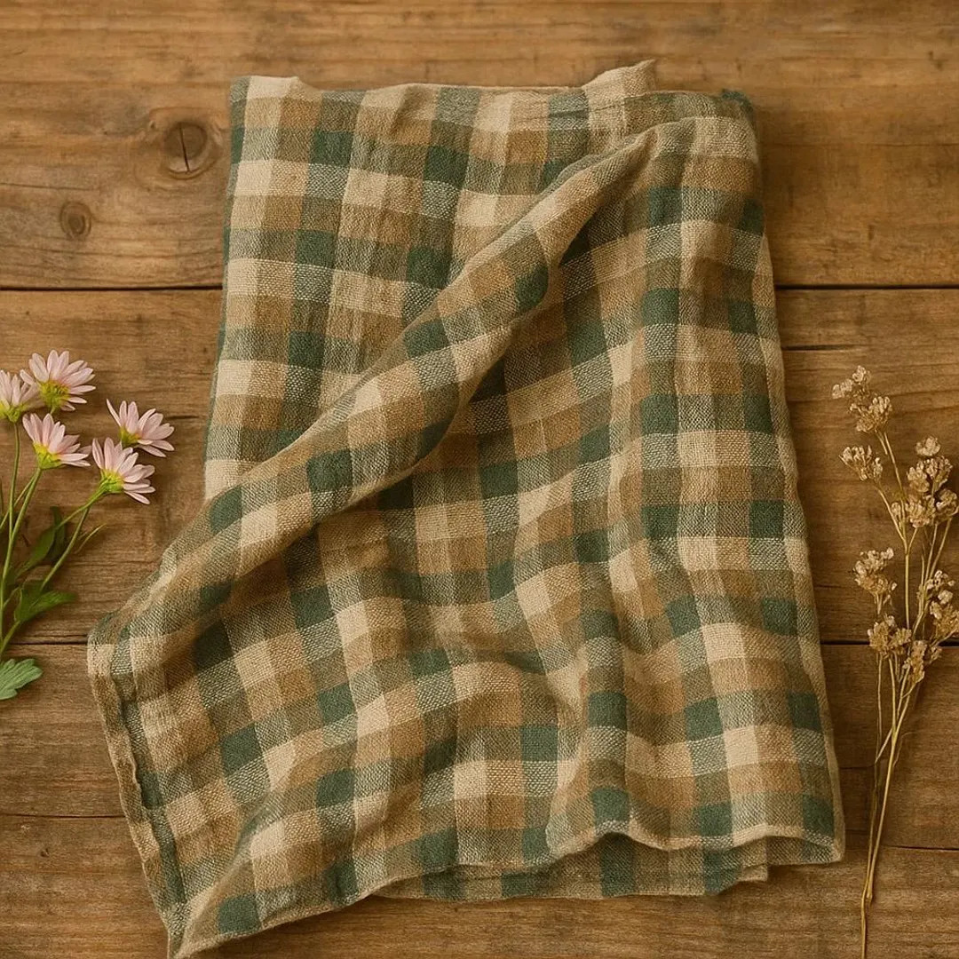 Plaid Linen Fabric, 100% Linen Fabric, Green Gingham Linen Fabric for Clothing, Linen Check Fabri... | Etsy (US)