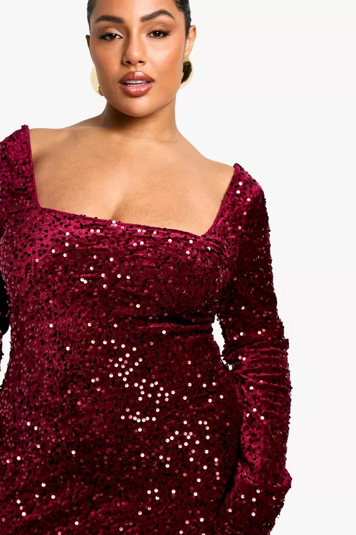 Plus Sequin Velvet Split Maxi Dress | boohoo (US & Canada)