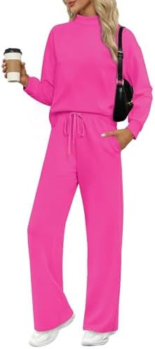 WIHOLL Two Piece Sets for Women Fall Outfits Lounge Sets Mock Neck Tops Wide Leg Pants Vacation T... | Amazon (US)
