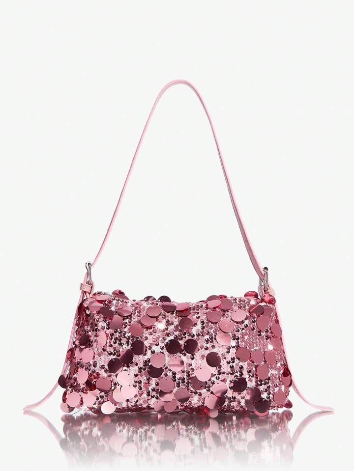 SHEIN SXY Solid Color Sequin Women's Shoulder Bag Suitable For Daily Use, Dating And Gifting | SHEIN