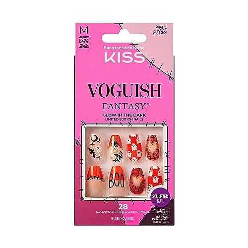 KISS Voguish Fantasy Halloween Nails, Orange, Medium Length, Coffin Shape, Pink Gel Nail Glue (2g), Mini Nail File, Manicure Stick, & 28 Fake Nails | Amazon (US)