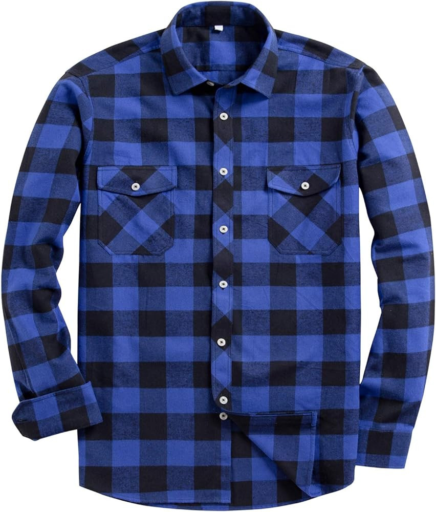 Alimens & Gentle Men's Button Down Regular Fit Long Sleeve Plaid Flannel Casual Shirts | Amazon (US)