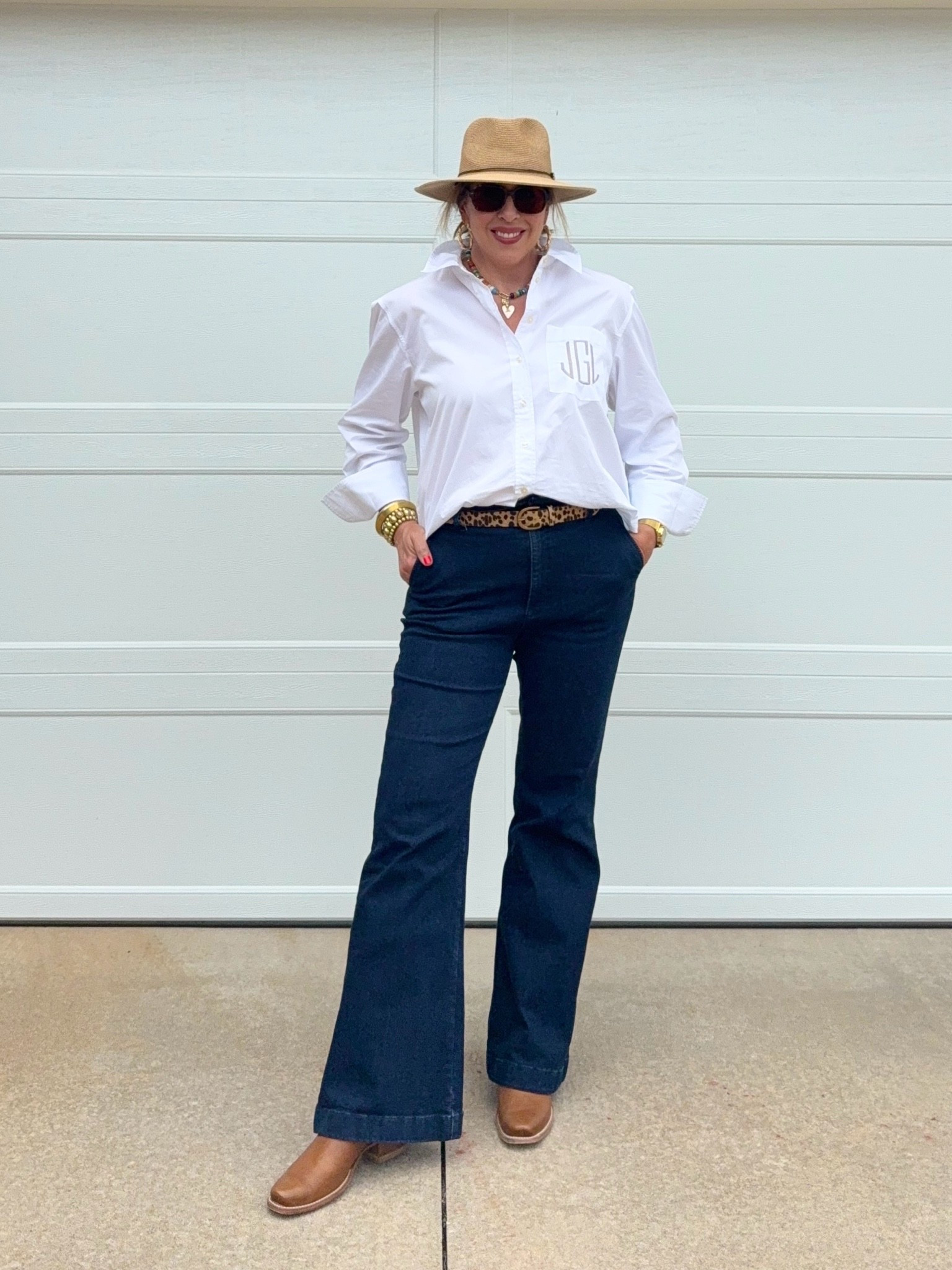 Fun morning at the rodeo!  Perfect fabric white button up- wide cuff sleeves long enough for my long arms and collar that stays popped! Added a monogram to the pocket!

#LTKootd #LTKOver40 #LTKWorkwear