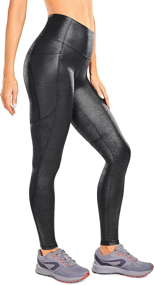 CRZ YOGA Women's Faux Leather Worktout Leggings 28 Inches - Stretchy High Waisted Yoga Tights wit... | Amazon (US)