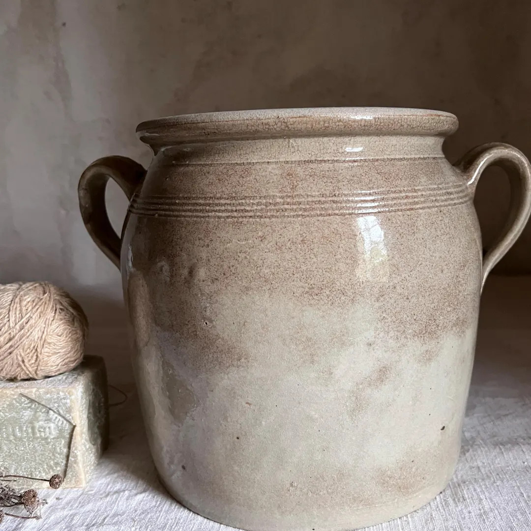 Large Antique French Confit Pot. Stoneware. Gray Beige Tea Stained. Ear Handles. France - Etsy | Etsy (US)