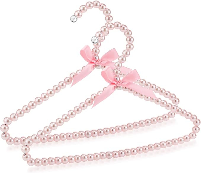 Threan Pink 2 Pcs Pearl Beaded Clothes Hanger Mini Pearl Hangers | Amazon (US)