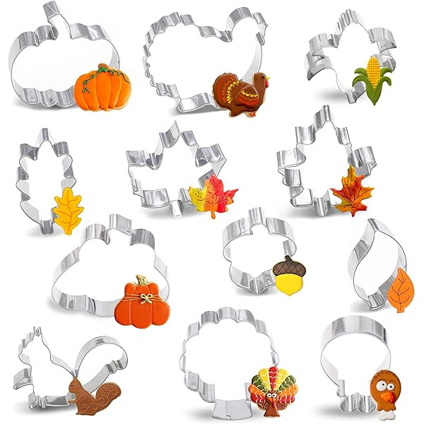 Thanksgiving Cookie Cutters 8PCS Fall Leaves Cookie Cutter Set Turkey, Pumpkin, Maple/Oak Leaf, Corn | Amazon (US)