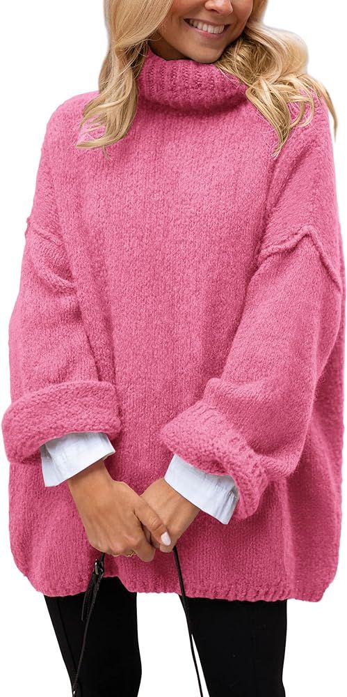 PRETTYGARDEN Women's 2023 Fall Knit Sweater Casual Long Sleeve Turtleneck Loose Chunky Pullover T... | Amazon (US)