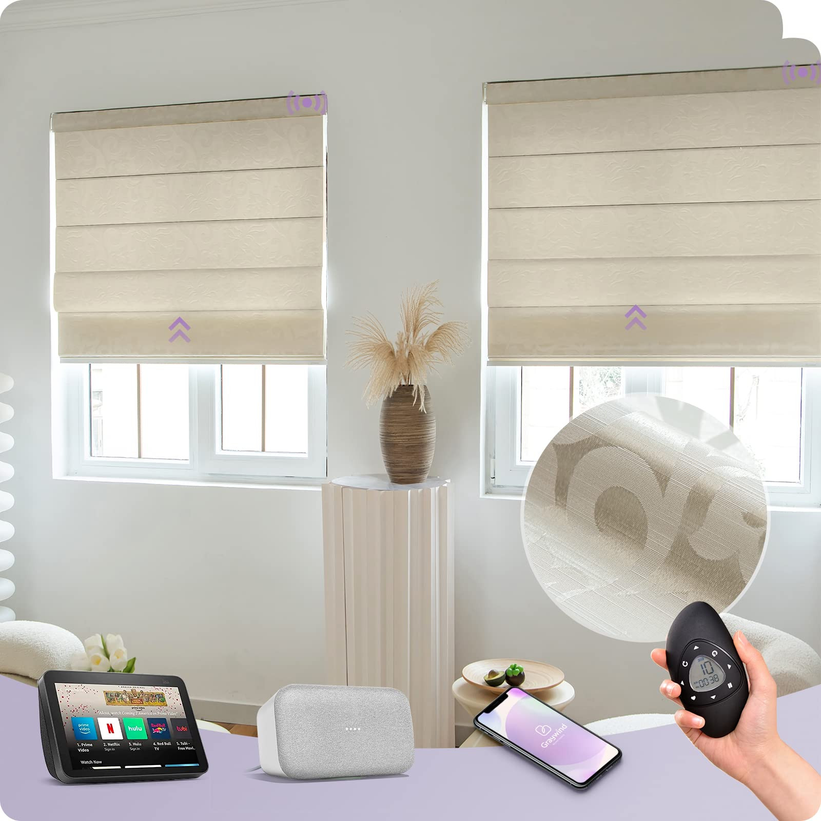 Graywind Smart Roman Shades Compatible with Alexa Google Rechargeable Motorized Blinds with Remot... | Amazon (US)