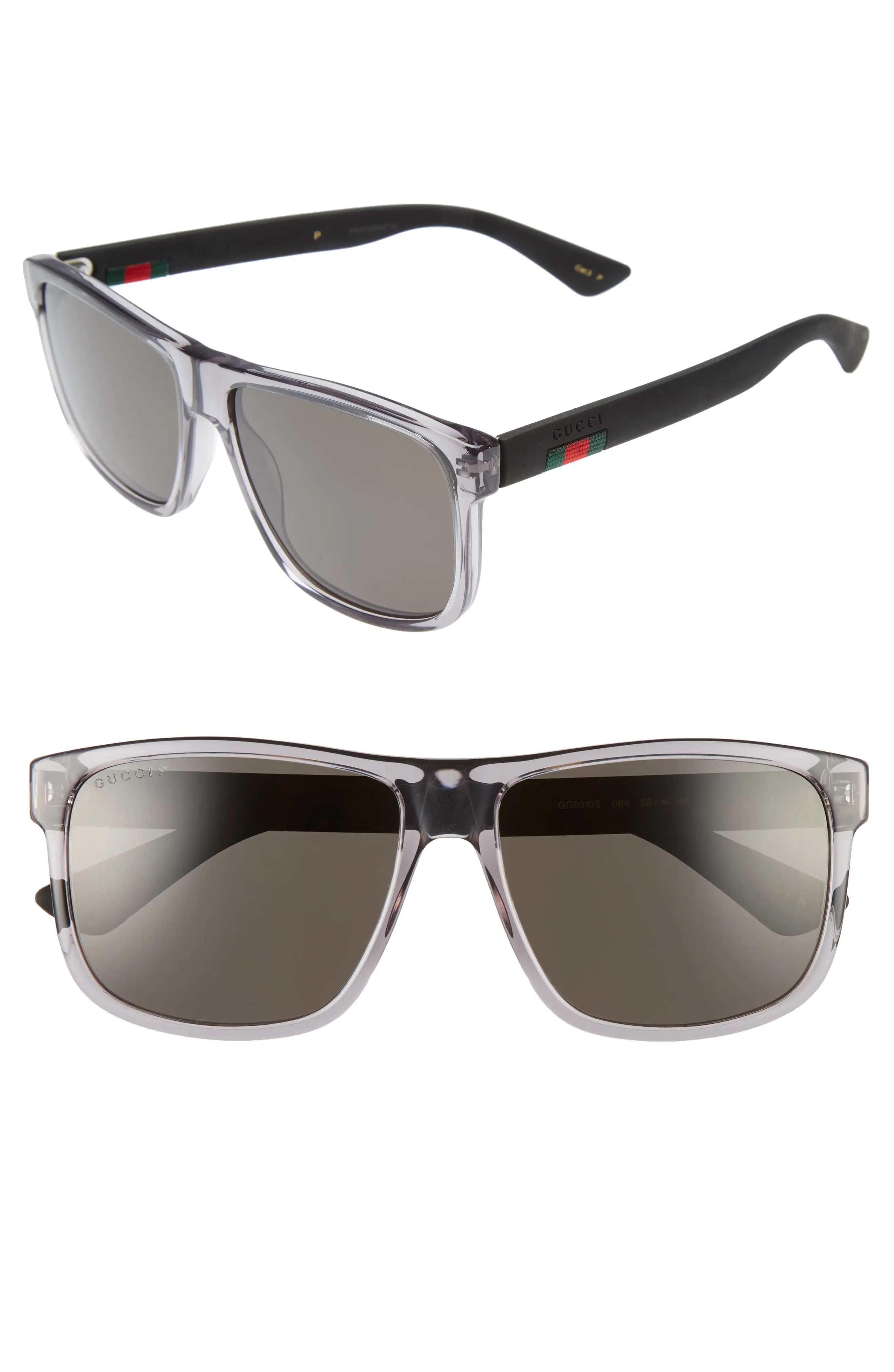 Men's Gucci 58mm Polarized Sunglasses - Transparent Grey W/ Grey Plr | Nordstrom