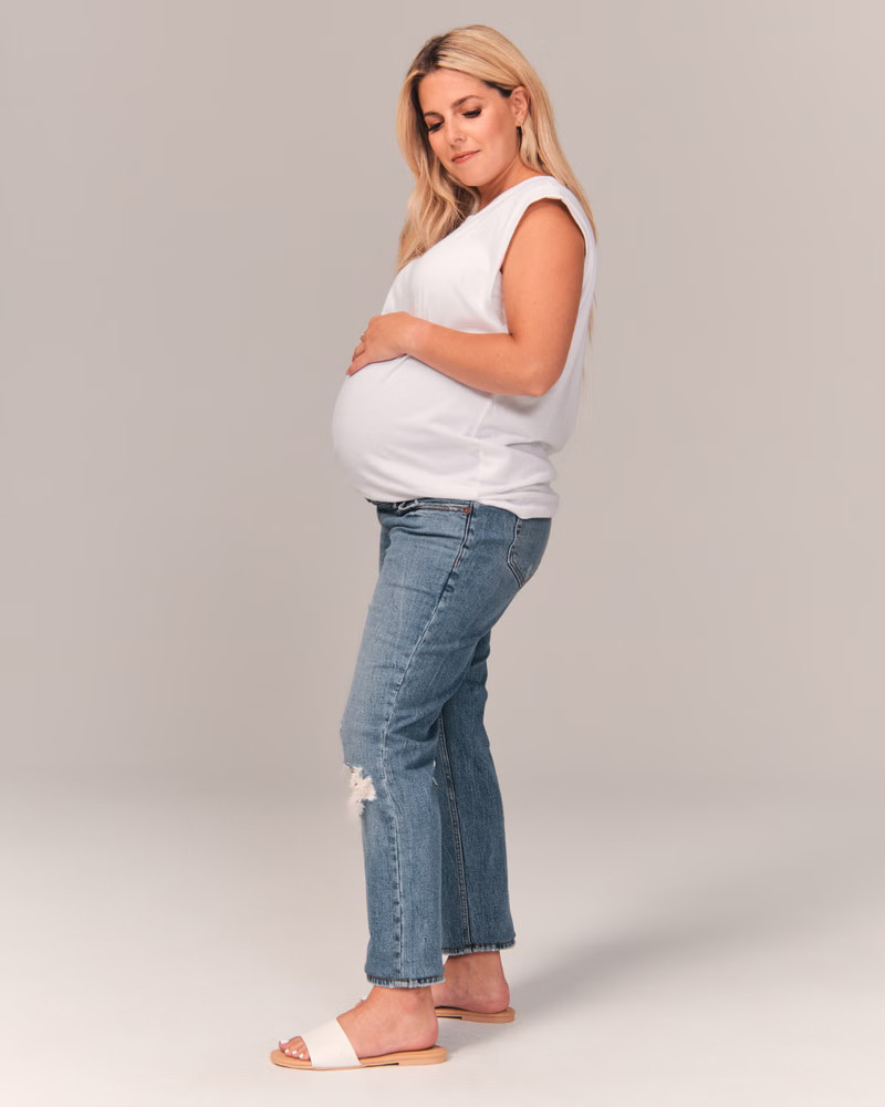 Maternity Ultra High Rise Ankle Straight Jeans | Abercrombie & Fitch (US)