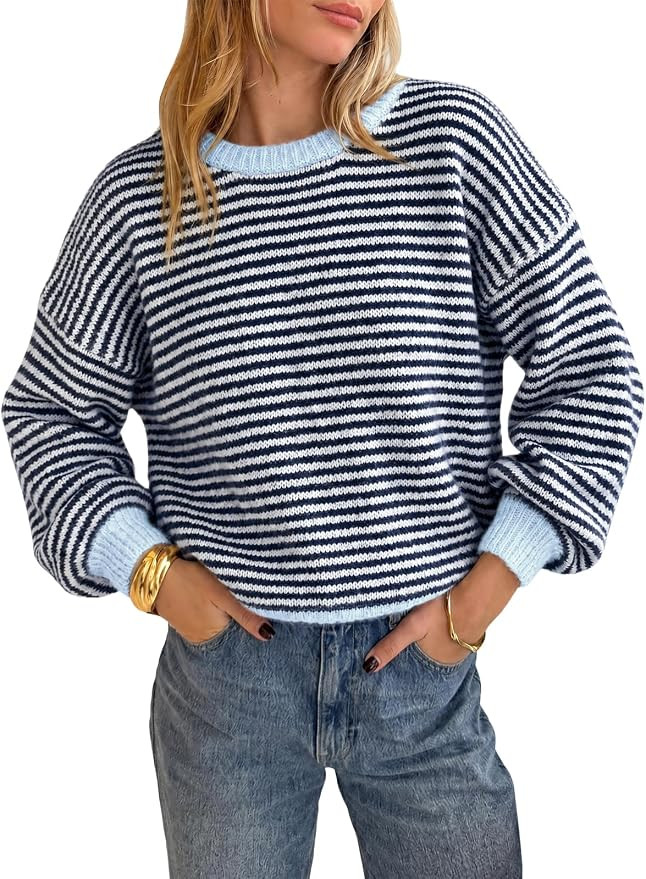 Cicy Bell Womens Striped Sweater Loose Fit Color Block Knit Pullover Tops | Lightweight, Crewneck... | Amazon (US)