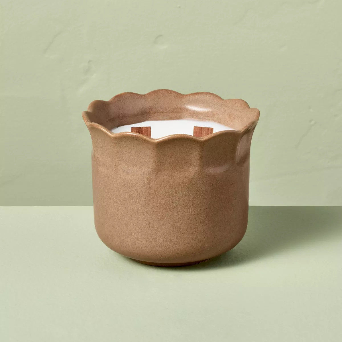 2 Wood Wick Ceramic Scalloped Rim Jar Candle 11oz - Hearth & Hand™ with Magnolia | Target