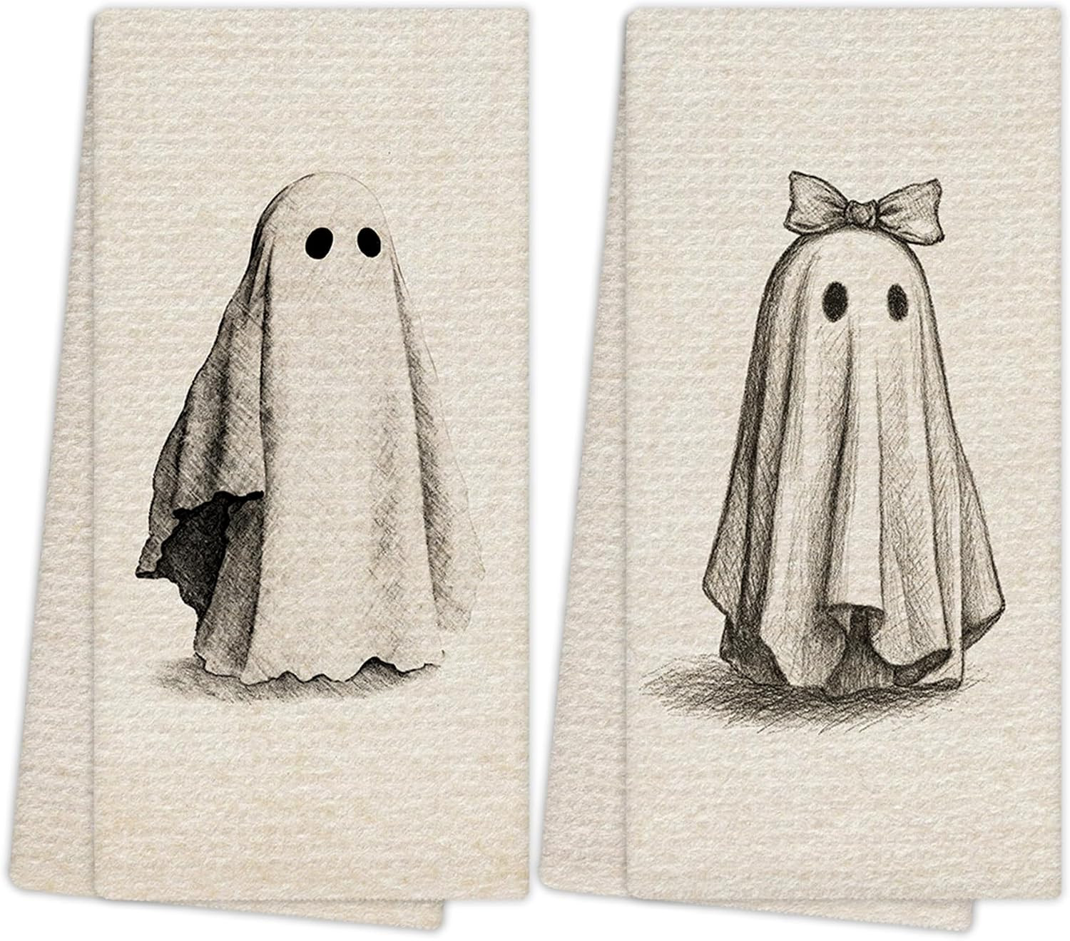 Neutral Halloween Ghost Kitchen Towels, Rustic Farmhouse Halloween Hand Towels for Bathroom Decor, Cute Spooky Ghost Dishcloths Dish Towel for Kitchen 16x24 Inches Set of 2 | Amazon (US)