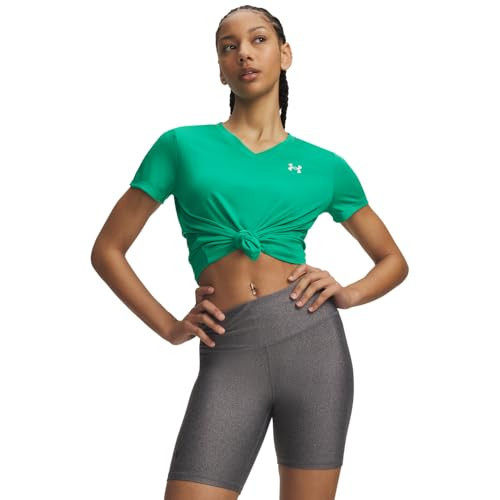 Under Armour Women's Velocity Solid Short Sleeve V Neck T Shirt, (340) Tidal Green / / Metallic Silver, Large | Amazon (US)