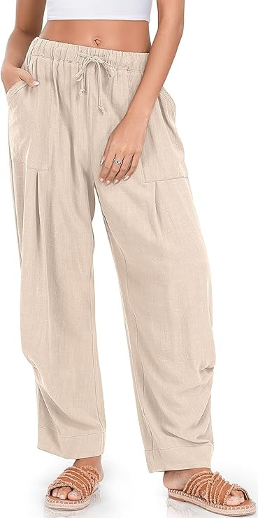TARSE Women Linen Baggy Harem Pants Summer Drawstring Casual Lounge Pant 2026 Beach Travel Vacati... | Amazon (US)