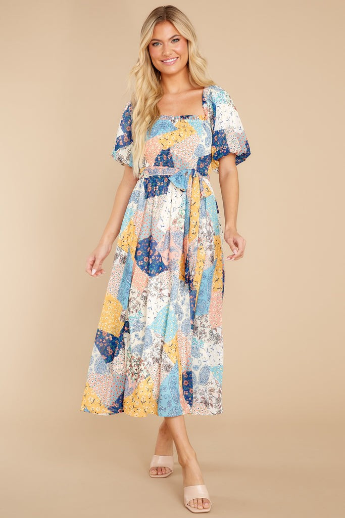 Closest Allies Blue Multi Patchwork Print Midi Dress | Red Dress 