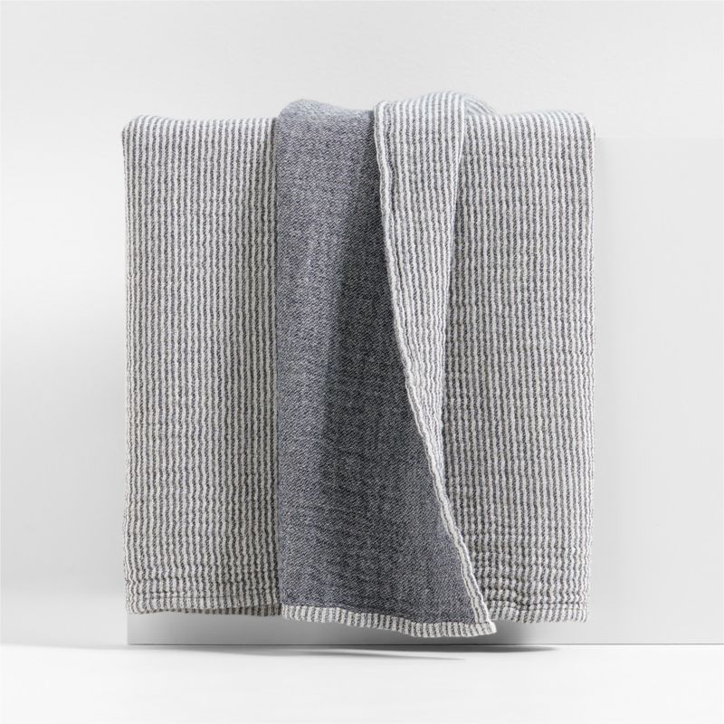 Reversible Stripe Gauze 80"x80" Deep Indigo Blue and Arctic Ivory Throw Blanket + Reviews | Crate... | Crate & Barrel