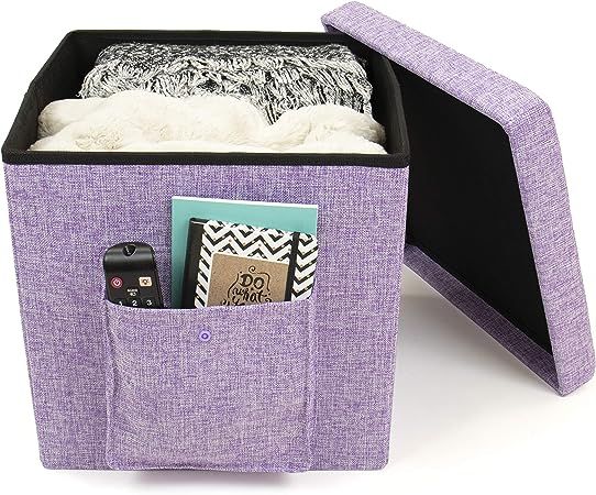 Humble Crew Folding Storage Ottoman Cube with Exterior Multi-Purpose Pocket, Purple | Amazon (US)
