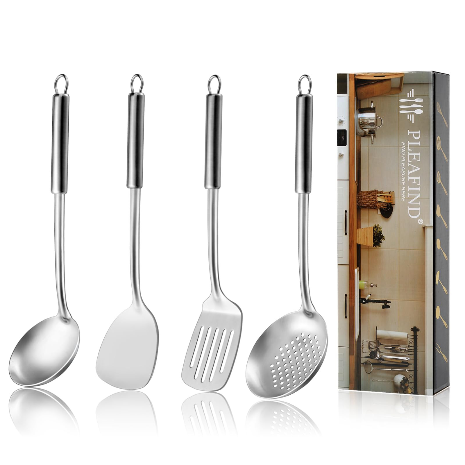 Pleafind 4-Pcs Kitchen Utensils Set, Stainless Steel Cooking Utensils Set, Utensils Set Include W... | Amazon (UK)