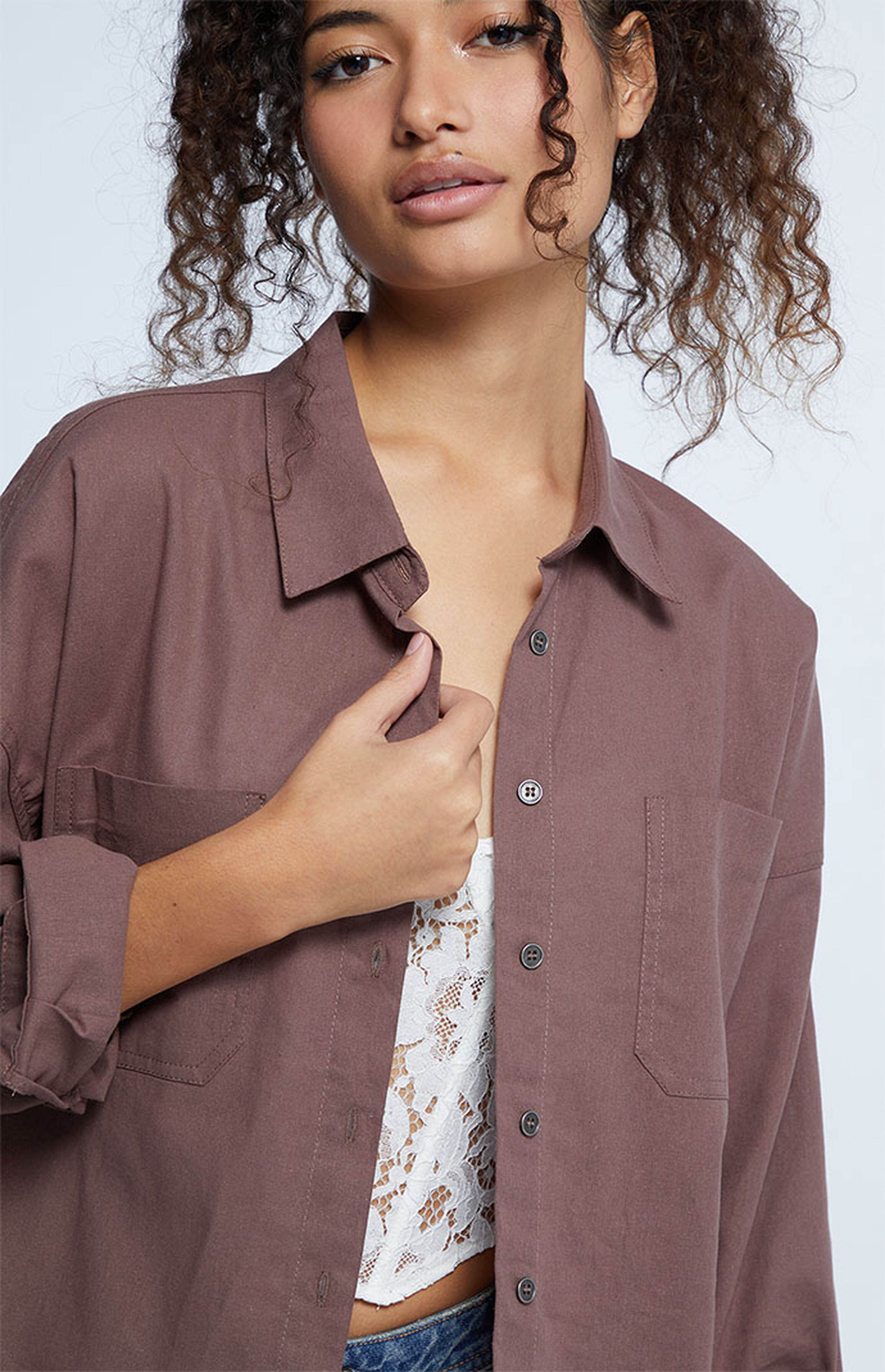 LA Hearts Linen Long Sleeve Boyfriend Shirt | PacSun