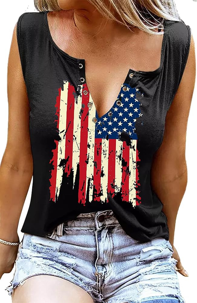 American Flag Tank Tops for Women 4th of July Shirts Ring Hole Sleeveless V-Neck T-Shirt Patrioti... | Amazon (US)