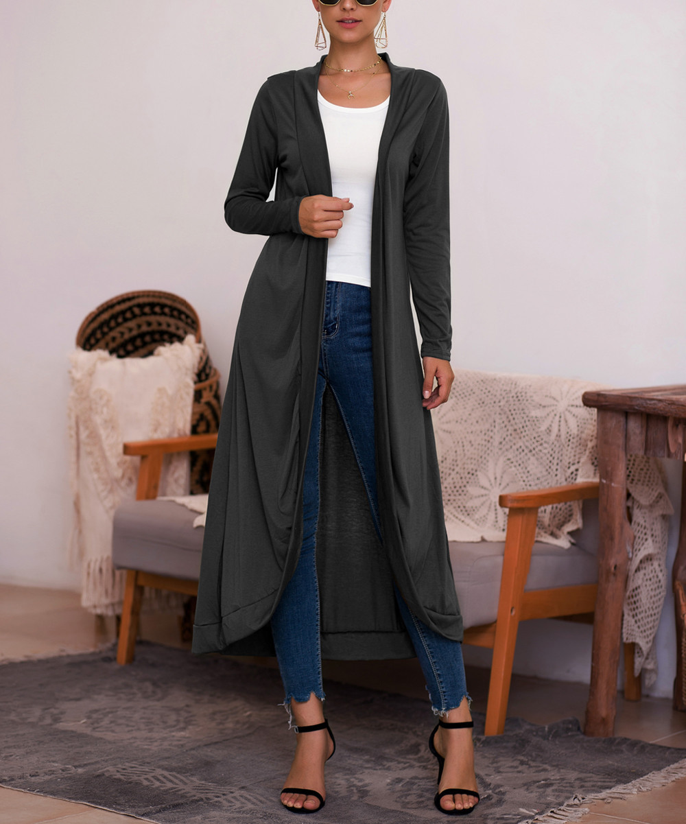 Coeur de Vague Women's Open Cardigans Gray - Gray Duster - Women | Zulily