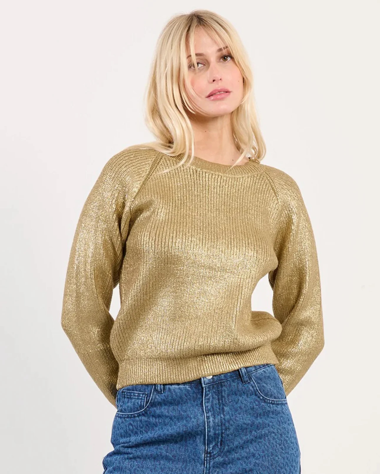 Metallic Coated Sweater Gold / Small | Refinery