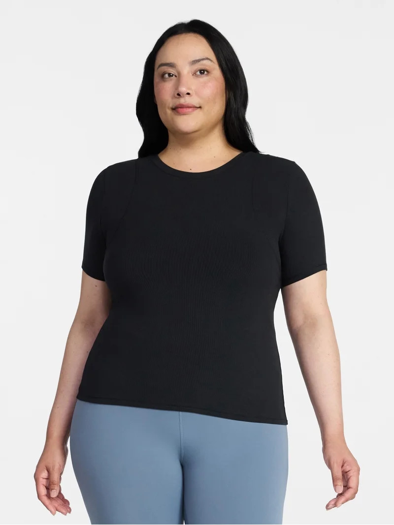Avia Women's Ribbed T-Shirt with Short Sleeves, Sizes XS-XXXL | Walmart (US)
