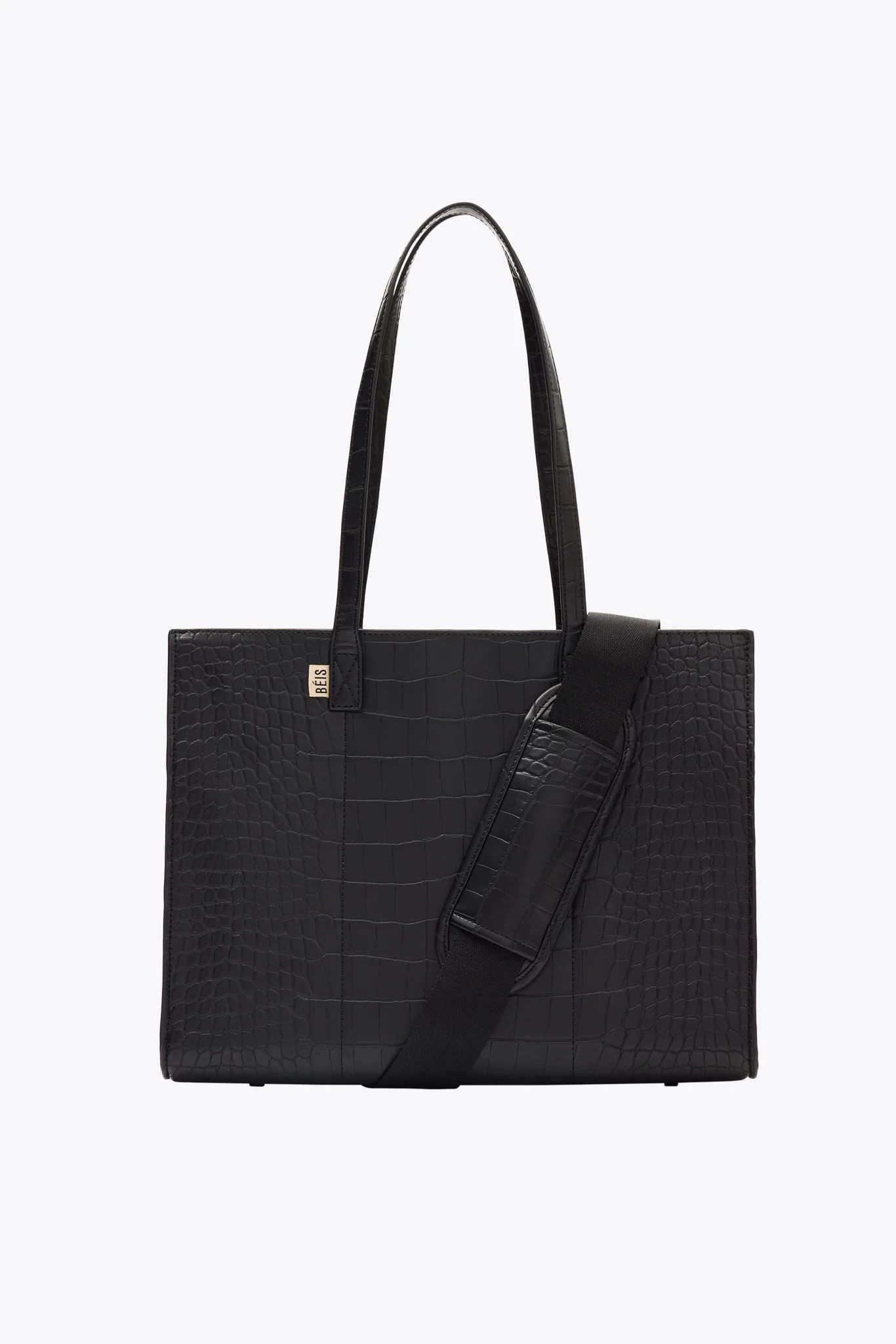 The Work Tote in Black Croc | BÉIS Travel