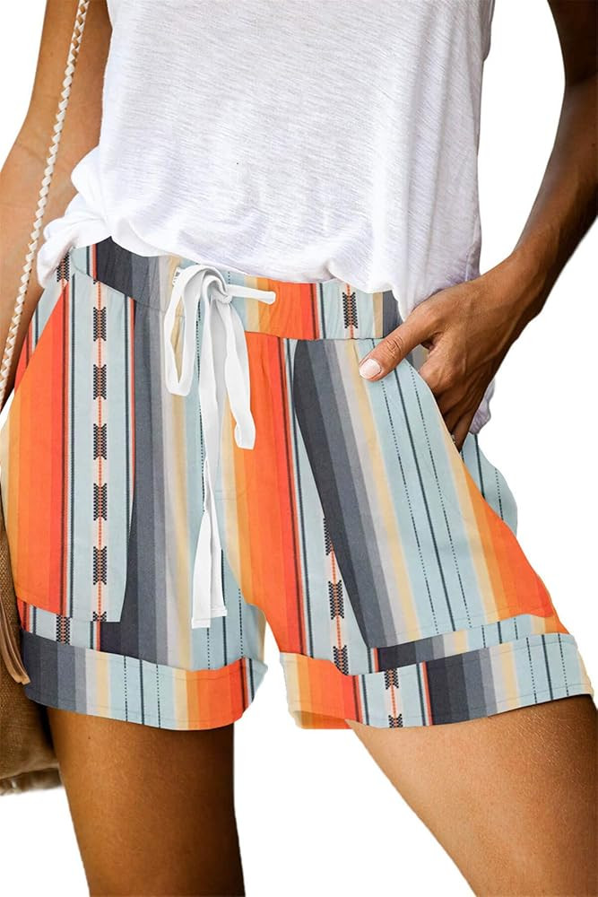 ONLYSHE Womens Casual Drawstring Shorts Summer Elastic Waist Shorts Pocketed Pants | Amazon (US)