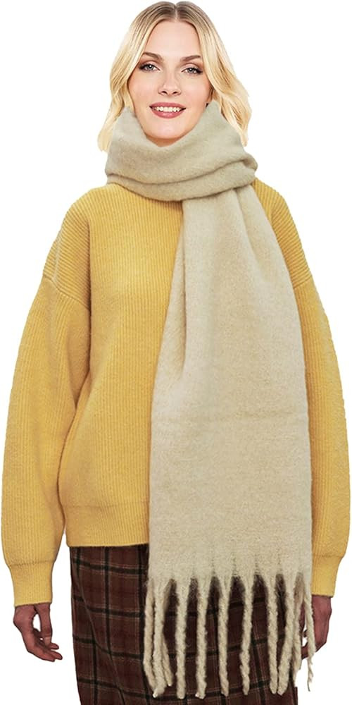 Women's Winter Scarf Cashmere Warm Scarf Thickened Soft Tassel Solid Color Wedding Shawl Pashmina... | Amazon (US)