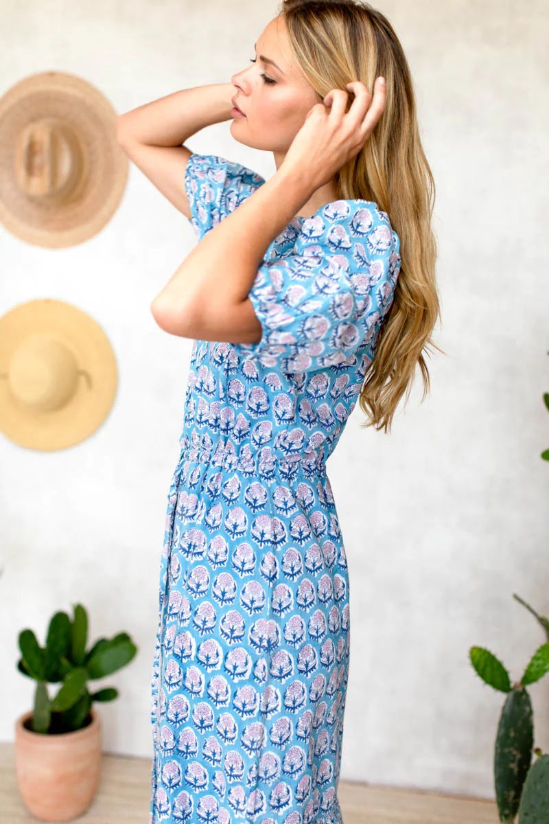 Lucy Dress - Friday Flowers Blue + Pink Organic | Emerson Fry