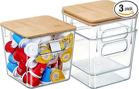 Qilinba 3 PACK Coffee Pod Organizer K Cup Holder Storage Container with Bamboo Lids, Large Capaci... | Amazon (US)