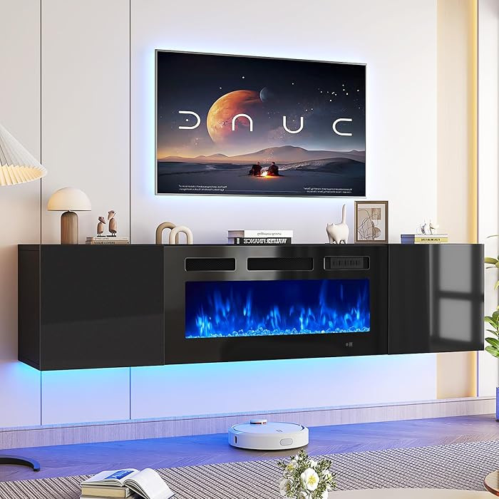 oneinmil 70" Floating TV Stand with 36" Electric Fireplace, Wall Mounted Fireplace Entertainment ... | Amazon (US)
