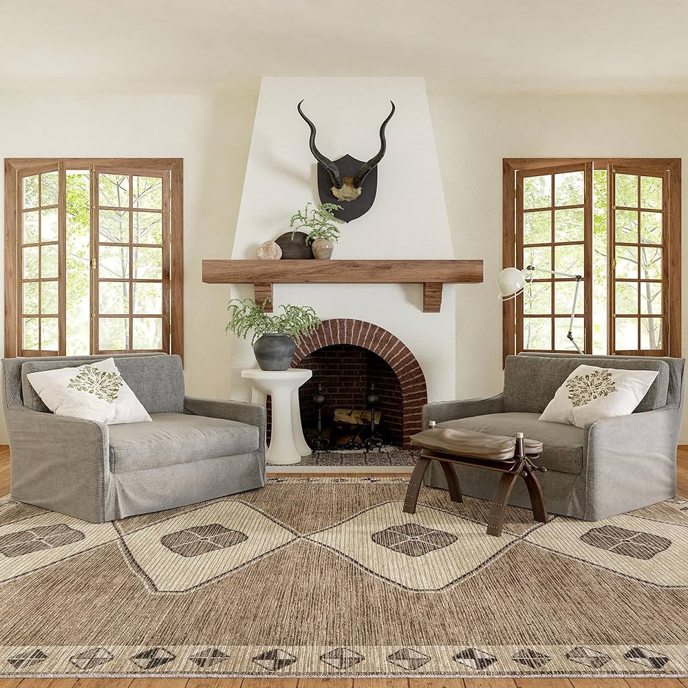 Rugs USA x Lauren Liess Fennel Diamond Machine Washable Area Rug, 8x10, Light Brown | Amazon (US)