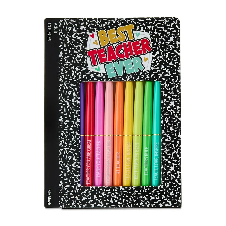 Best Teacher Ever Pen Set, Multicolor, 10 Count, Valentine's Day by Way To Celebrate | Walmart (US)